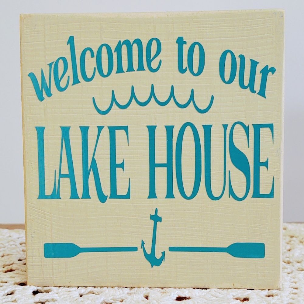 Hand Crafted Coastal Tiered Tray Decor Welcome to our Lake House Mini Wood Sign